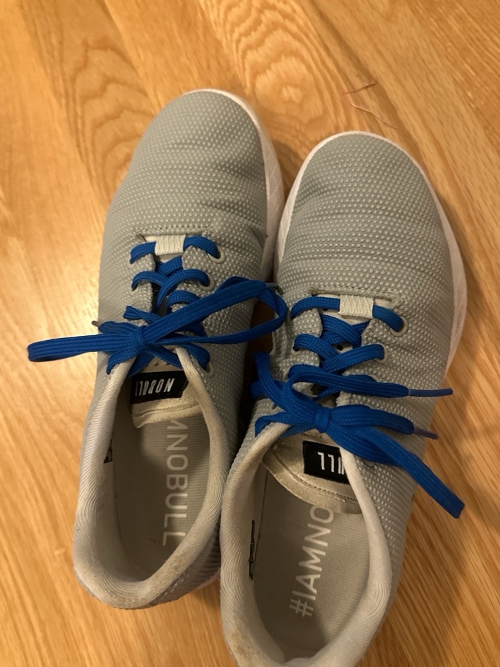 NOBULL Light Gray Knit Sneakers with Blue Laces